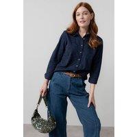 Lily & Me Women's Patsy Textured Jacquard Cotton Blend Long Sleeved Shirt in Navy | Size: 14