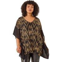 Roman Women's Curve Zig Zag Sequin Overlay Top in Gold | Size: 30-32