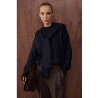WOVCOR Women's Soft Textured Knit Sweater with Shawl Detail in Navy | Size: Large