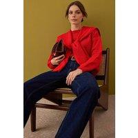WOVCOR Women's Soft Textured Knit Sweater with Shawl Detail in Red | Size: Medium