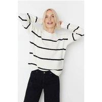WOVCOR Women's Striped Soft Textured Knit Sweater in White | Size: Small