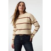 WOVCOR Women's Striped Soft Textured Knit Sweater in Stone | Size: Small