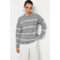 WOVCOR Women's Striped Soft Textured Knit Sweater in Grey | Size: Small