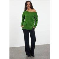 WOVCOR Women's Boat Neck Basic Knit Sweater in Green | Size: Medium