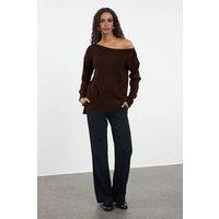 WOVCOR Women's Boat Neck Basic Knit Sweater in Brown | Size: Medium