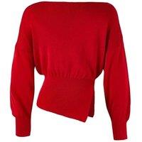WOVCOR Women's Boat Neck Mercerised Knit Sweater Slit Detail in Red | Size: Small