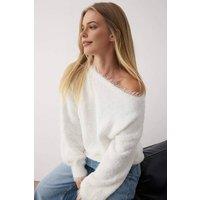 WOVCOR Women's Flocked Faux-Fur Off-Shoulder Knit Sweater in White | Size: Medium