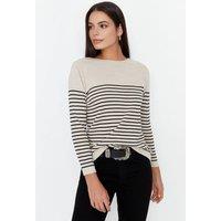 WOVCOR Women's Striped Crew Knit Sweater in Stone | Size: Medium
