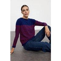 WOVCOR Women's Striped Crew Knit Sweater in Navy | Size: Small