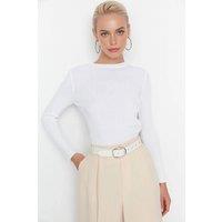WOVCOR Women's Ribbed Crew Neck Slim Fit Knit Sweater in White | Size: XS