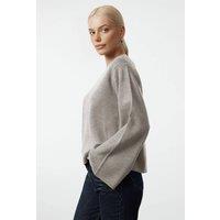 WOVCOR Women's Crew Neck Flared Sleeve Knit Sweater in Stone | Size: Small