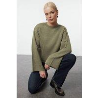 WOVCOR Women's Crew Neck Flared Sleeve Knit Sweater in Khaki | Size: Small