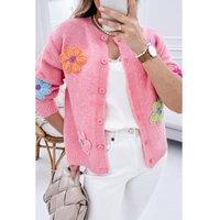 Everyday The Label Women's Pink Cute Knitted Floral Pattern Button Up Cardigan | Size: Small