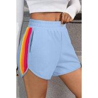 Everyday The Label Women's Beau Blue Color Block Stripes Elastic High Waist Active Shorts | Size: Medium