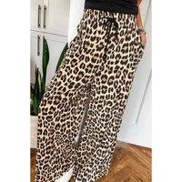 Everyday The Label Women's Parchment Leopard Drawstring Flowy Wide Leg Pants in Ecru | Size: 18