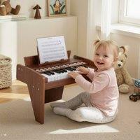 Costway 25 Lighted Keys Kids Piano Keyboard Mini Digital Piano Wooden Toy in Brown