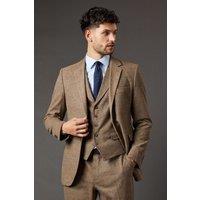 Burton Men's Light Brown Tweed Look Tailored Fit Suit Jacket in Neutral | Size: 44R