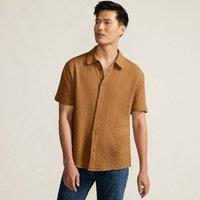 Lands' End Men's Short Sleeve Double Cloth Shirt in Brown | Size: Medium