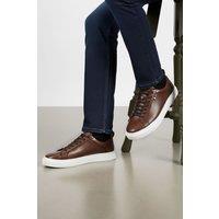 Silver Street London Men's Holden Casual Lace Up Leather Trainers in Brown | Size: 10