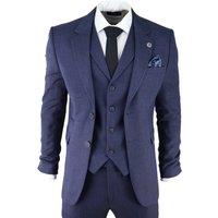 TruClothing Men's AK Collection Herringbone Tweed 3 Piece Suit in Navy | Size: 36R