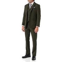 XPOSED Men's DANE Herringbone Tweed 3-Piece Suit - Tailored Slim Fit in Green | Size: 46R
