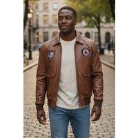 Infinity Leather Men's Flying Leather Bomber Aviator Collar Jacket - Vanguard in Tan | Size: Large