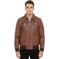 Infinity Leather Men's Flying Leather Bomber G-1 Aviator Collar Jacket - Hudson in Tan | Size: Large