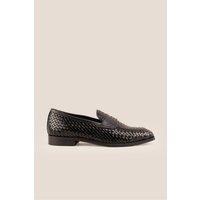 Oswin Hyde Men's Santiago Woven Leather Loafers in Black | Size: 7