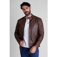 Enorsia Men's Biker Real Leather Jacket in Brown | Size: XL