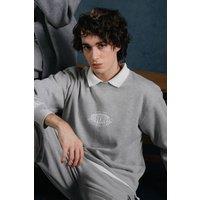 Urban Studio Men's Crew Neck Box Fit Fleece Sweatshirt in Light Grey | Size: Medium