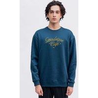 Urban Studio Men's Box Fit Grindstone Cafe Fleece Crew Neck Sweatshirt in Teal | Size: XL