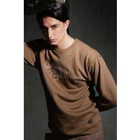 Urban Studio Men's Box Fit Grindstone Cafe Fleece Crew Neck Sweatshirt in Light Brown | Size: Small
