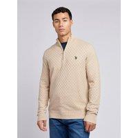 U.S. POLO ASSN. Men's Checkerboard Funnel Neck 1/4 Zip Knit in Fawn | Size: Small