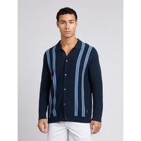 U.S. POLO ASSN. Men's Vertical Stripe Knit Cardigan in Dark Navy | Size: Medium
