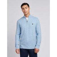 U.S. POLO ASSN. Men's Checkerboard Funnel Neck 1/4 Zip Knit in Pale Blue | Size: 2XL