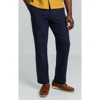 Dobell Men's Navy Linen Twill Trousers | Size: 4XL