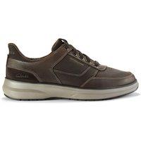 Clarks Men's Mullan Easy Dark Brown Leather Trainers, Lace Up | Size: 9.5-Wide Fit