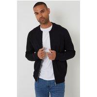 Threadbare Men's Bomber-Style Knitted Zip Through Cardigan in Black | Size: Medium