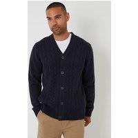 Threadbare Men's Cable Knit Detail V-Neck Cardigan in Navy | Size: XL