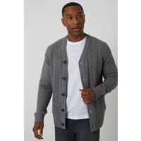 Threadbare Men's Cable Knit Detail V-Neck Cardigan in Mid Grey | Size: XL