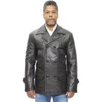 Infinity Leather Men's Cowhide Leather Peacoat-Krakaw in Black | Size: 4XL