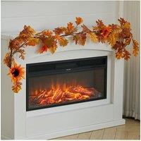 Living and Home 180cm Autumn Garland for Front Door Stairs Fireplace Artificial Sunflower Acorn Leaf Pumpkin Vine w/ 3.8m Light String for Home Decor