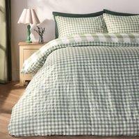 OHS Gingham Reversible Bedding Set Duvet Cover with Pillowcase in Light Green | Size: Double