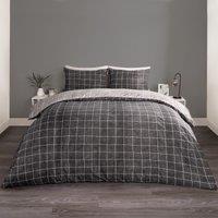 OHS Check Duvet Cover Bedding Set Quilt Pillowcase in Black | Size: Double