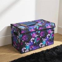 OHS Print Foldable Fabric Storage Box Organiser with Lid in Purple | Size: Large