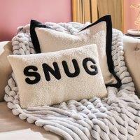 OHS Snug Slogan Soft Boucle Cushion Decorative Scatter Pillow, Monochrome in Cream | Size: 50 cm x 30 cm