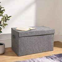 OHS Plain Foldable Fabric Storage Box Organiser with Lid in Grey | Size: Large