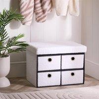 OHS 4 Drawer Boucle Ottoman Storage Cube Chest Shoe Organiser in White