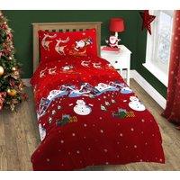 Velosso Santa & Friends Cotton Rich Printed Duvet Cover & Pillowcase Set in Red | Size: Single