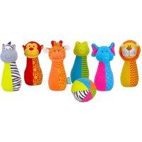 Fiesta Crafts Jingly Jungle Bowling Set - 6 Animal Skittles & 1 Multicoloured Ball